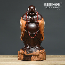 Black sandalwood carving Maitreya Buddha statue ornaments Eight parties gather wealth Laughing Buddha large fortune household Mahogany crafts solid wood