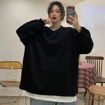 Plus fat special size 240kg fake two pieces of sweater female spring and autumn loose fat MM200 kg cover belly slim coat tide