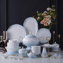 Jingdezhen dishes and dishes gradient gold-trimmed tableware set housewarming home gifts court style Chinese luxury bone china