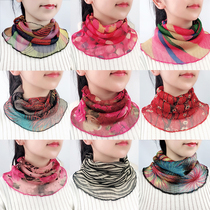  Ear-hanging silk scarf neck cover womens thin scarf spring and autumn all-match variety silk scarf small collar neck veil pullover mask