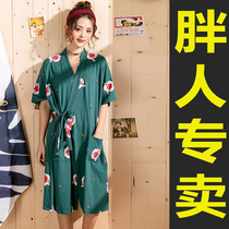 Large size nightgown women 200 pounds pure cotton summer loose thin section pregnant women Japanese bathrobe kimono lace-up pajamas fat mm
