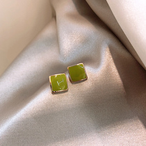 Avocado green stud earrings womens sterling silver simple small high-grade temperament earrings 2021 new trend cold wind