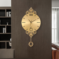 European all copper wall clock light luxury Nordic simple clock creative fashion silent clock modern living room quartz wall clock
