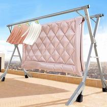 Drying rack floor-to-ceiling folding indoor balcony quilt artifact stainless steel ground double rod no installation clothing rod