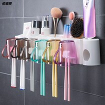 Dental brush holder set non-hole mouthwash Cup wall-mounted household tooth cylinder six transparent brushing Cup shelf