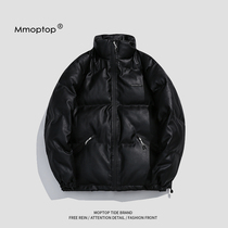 Mmoptop leather pu cotton-padded jacket collar cotton-padded jacket men's tide brand autumn and winter cotton-padded jacket lovers warm coat men's clothing