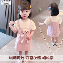 Girls summer dresses foreign style 2021 childrens fashion in the little girl baby fake two strap princess dress