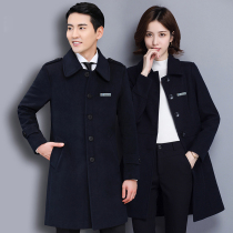 Professional dress Foreman front desk bank men and women business black woolen woolen coat medium and long coat thickened autumn and winter clothes