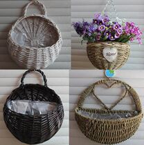 Basket hanging hanging hanging basin wall-mounted decorative flower stand flower basket rattan flower pot basket green balconies straw woven