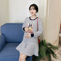 Pregnant women autumn striped dress cotton loose casual top spring and autumn wear little fairy skirt