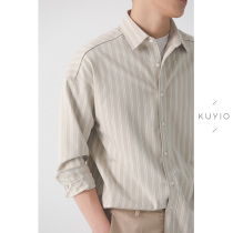 KUYIOU designer front-shoulder vertical striped shirt senior sense loose casual long sleeve shirt men
