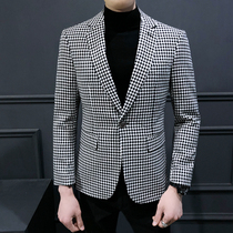 2021 autumn plaid suit mens coat Korean fashion casual high-end small suit slim single West Business Mens clothing