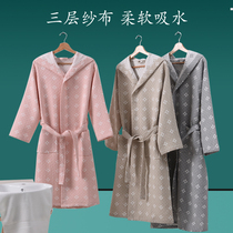 Qiu Ruowei bathrobe Japanese cotton gauze cloth hooded men and women cotton spring summer autumn water absorption quick drying hotel swimming