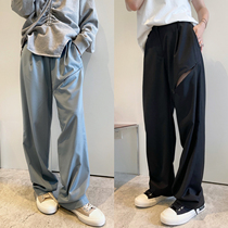 JUNESHAN YCH self-reserved early autumn new waist pleated zipper decoration straight casual WESTERN pants WOMEN
