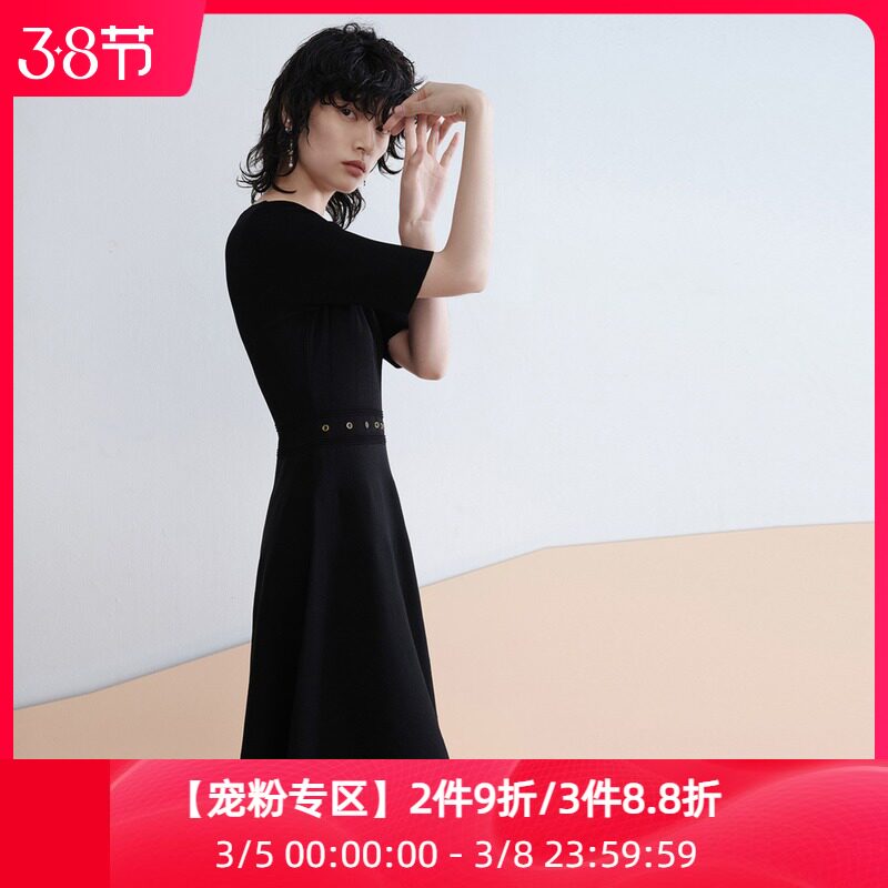 LILY2020 Autumn New Womens Lace Collar Waist Slim Knitted Dress 120330B7314