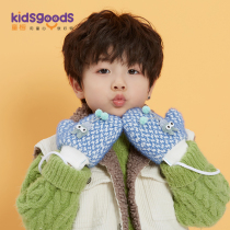 Childrens gloves winter boys and children even fingers hanging neck plus velvet thickened finger sets cute girls baby warm in winter