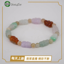 Dongge Jade No 3 store live to see goods Myanmar jade Nuo Bing old spicy color three-color Pixiu bracelet couple models