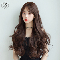 Wig female hair big wave long curly hair shape Net red in eight characters oblique bangs natural simulation full head cover