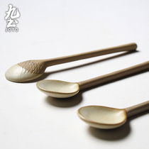 Nine earth handmade vintage coffee spoon spoon Japanese ceramic long handle coffee spoon Small spoon Creative mixing spoon