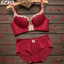 South Korea SZVA Red Bright New Year Wedding Lingerie Women Coalless Steel Ring Adjusted Type Closeted Breast Bra Suit