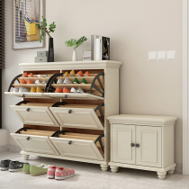 American solid wood tumbling shoe cabinet White simple modern entrance cabinet entrance shoe cabinet simple European custom Hall locker