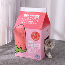 Milk box cat scratch board cat nest integrated corrugated box house durable and non-falling cat claw grinding claw device cat supplies