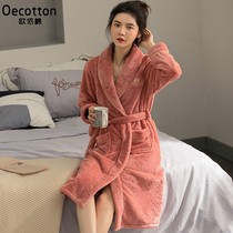 Coral Suede Sleepwear Woman Autumn Winter Big Code Thicken Plus Suede Middle-aged Mom Long Bath Robe flannel Flannel Skirt Home Clothing