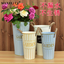Wake up flower bucket Flower bucket Florist household flower king-size retro wrought iron flower pot Dried flower vase bubble flower arrangement tube