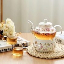 European-style bubble tea pot boiled fruit teapot set heat-resistant glass ceramic tea stove flower tea cup candle health pot
