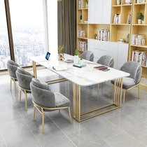 Light luxury simple desk marble Long Bar meeting table modern negotiation table and chair combination reception table