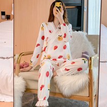 Spring and autumn Japanese kimono cotton pajamas women long sleeve plus fat plus size fat MM200 kg loose home clothes