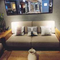 (Same Store) pomelo to Zhen solid wood sofa black walnut fabric sofa double position Nordic modern simple