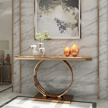 Papasa new Italian light luxury stainless steel entrance cabinet marble entrance foyer wall decoration table strip case end