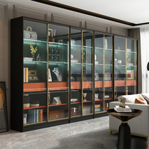 Pimas light luxury glass door bookcase simple modern cabinet home bookcase floor rack Nordic living room bookcase