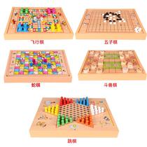   Neutral simple chess board Wooden checkers flying u chess multifunctional five-step wooden toy children children