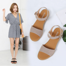 Flat sandals Women summer 2021 New Wild students non-slip soft bottom simple one-word buckle pregnant women casual womens shoes