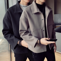 Woolen coat mens winter short trench coat 2021 new trend British style winter dress thickened woolen coat