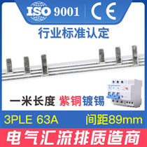 Electrical bus bar 3PLE 63A national standard red copper thickening leakage protection open wiring row connection copper bar copper bar