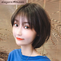 Wig female short hair real hair full head sleeve type aged bobo head real hair silk long hair natural round face wig set