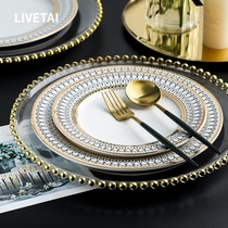 LIVETAI European ceramic ornaments household pearl plate Salad steak Western tableware plate decorative cushion plate