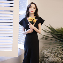 Evening gown woman 2021 new light extravagant and high-end temperament upscale Yuanyuan presiding over advanced senses black dress dress