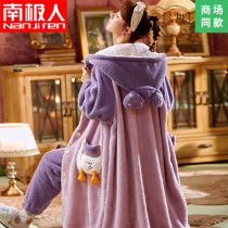 Coral velvet pajamas womens autumn and winter 2021 New flannel long thick plus velvet winter nightgown home clothes
