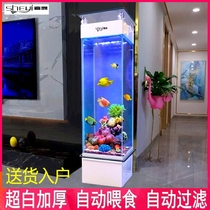 Luxury fish tank living room small aquarium household water-free rectangular floor fish tank ultra white glass vertical