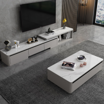 Light luxury rock board coffee table TV cabinet combination Modern simple size apartment living room retractable Italian set floor cabinet