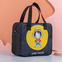 Student canvas portable insulated lunch box bag large cartoon one piece of King Luffy Spider-Man lunch bag