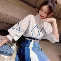 Goddess Fan dress 2021 summer royal sister high waist denim short skirt pure embroidered shirt two-pack women