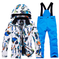 Childrens ski suits boys and girls double-board ski pants winter snow village warm and thick snow suits