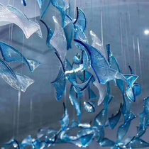 Exhibition hall Sky art Blue glass twisted strip charm Hotel lobby hanging decoration Model room restaurant decoration