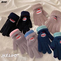 Gloves Autumn and winter women riding cute students Korean ins letter embroidery winter warm five-finger gloves touch screen