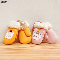 Childrens gloves autumn and winter plus velvet thickened suede windproof neck childrens students baby boys and girls keep warm in winter